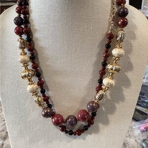 Two Beaded Boho Style Necklaces with Gold, Magenta, and  Purple Accents